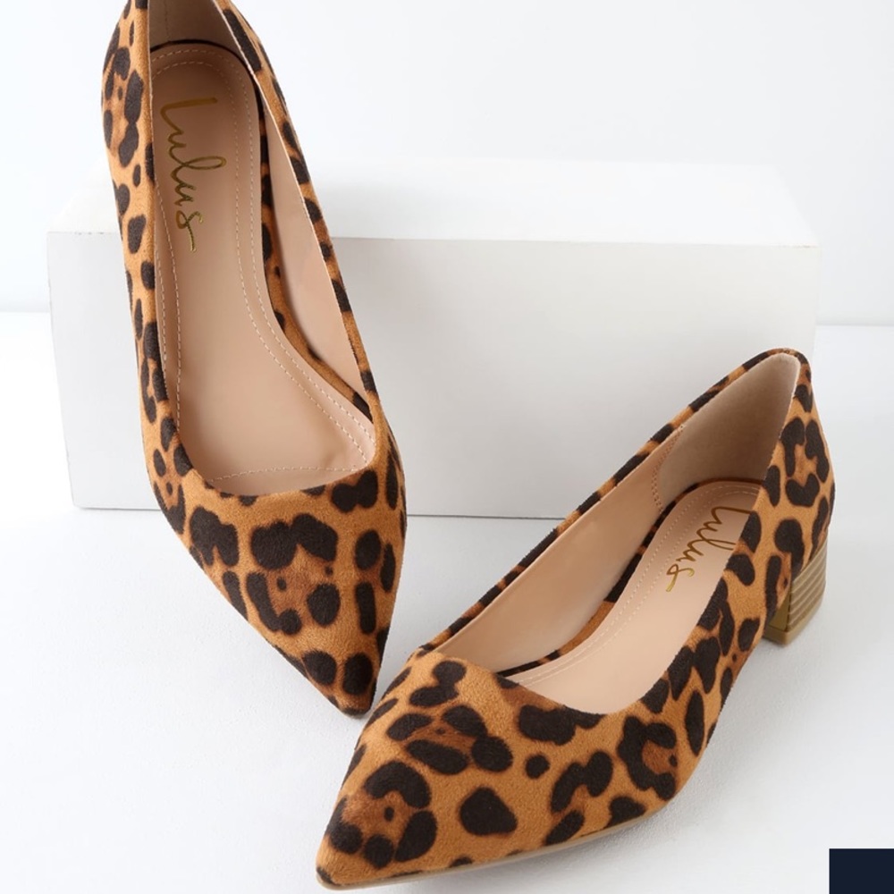 Lulus Leopard Suede Low Pointed Toe Heels